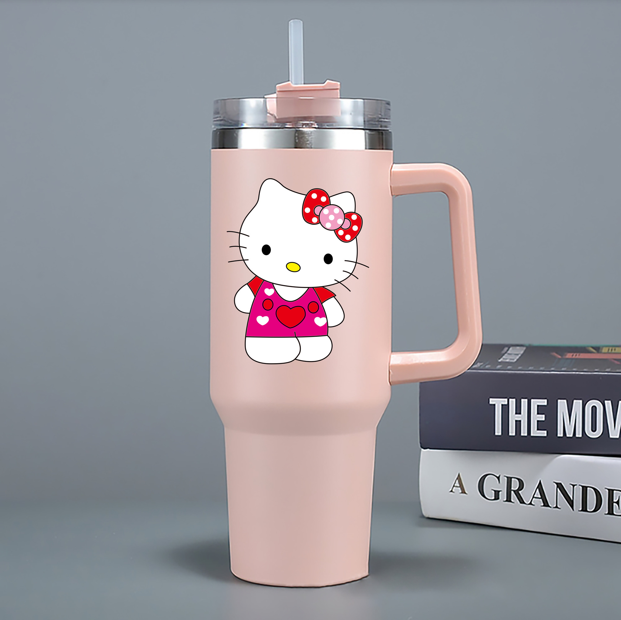 （画像用） Hello Kitty ハローキティ 1200mL車用タンブラー - クリスタルステッカー（プラスチックストロー付き）